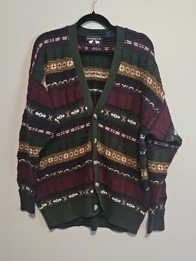 Woods & Gray 100% Cotton Multicolor Knit Button Cardigan Grandpa Sweater